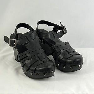 Kork-Ease Blythe Black Strappy leather clog sandal size 6